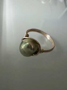 Classic Mint Green Baroque Pearl Silver Wire-Wrap Ring